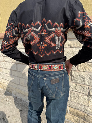 ‘’CONNOR’’ 3D MENS BELT 1 7/8"-1 1/2" SOUTHWESTERN DIAMOND EMBROIDERED BROWN|D100017202
