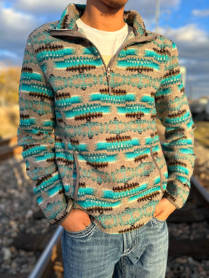 ROCK & ROLL MENS AZTEC PRINT TEAL PULLOVER | BM91C02293
