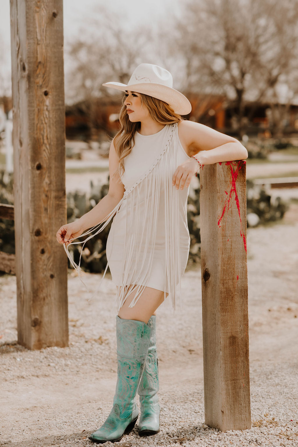 WOMENS ROCK ROLL ASYMMETRICAL FRINGE DRESS NATURAL BWD0R03263 Botas Rojero
