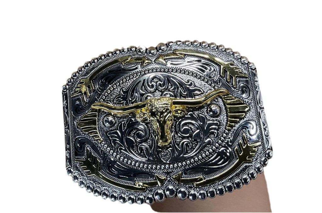 ‘’JACK ’’  RECTANGLE SILVER/GOLD LONGHORN BUCKLE