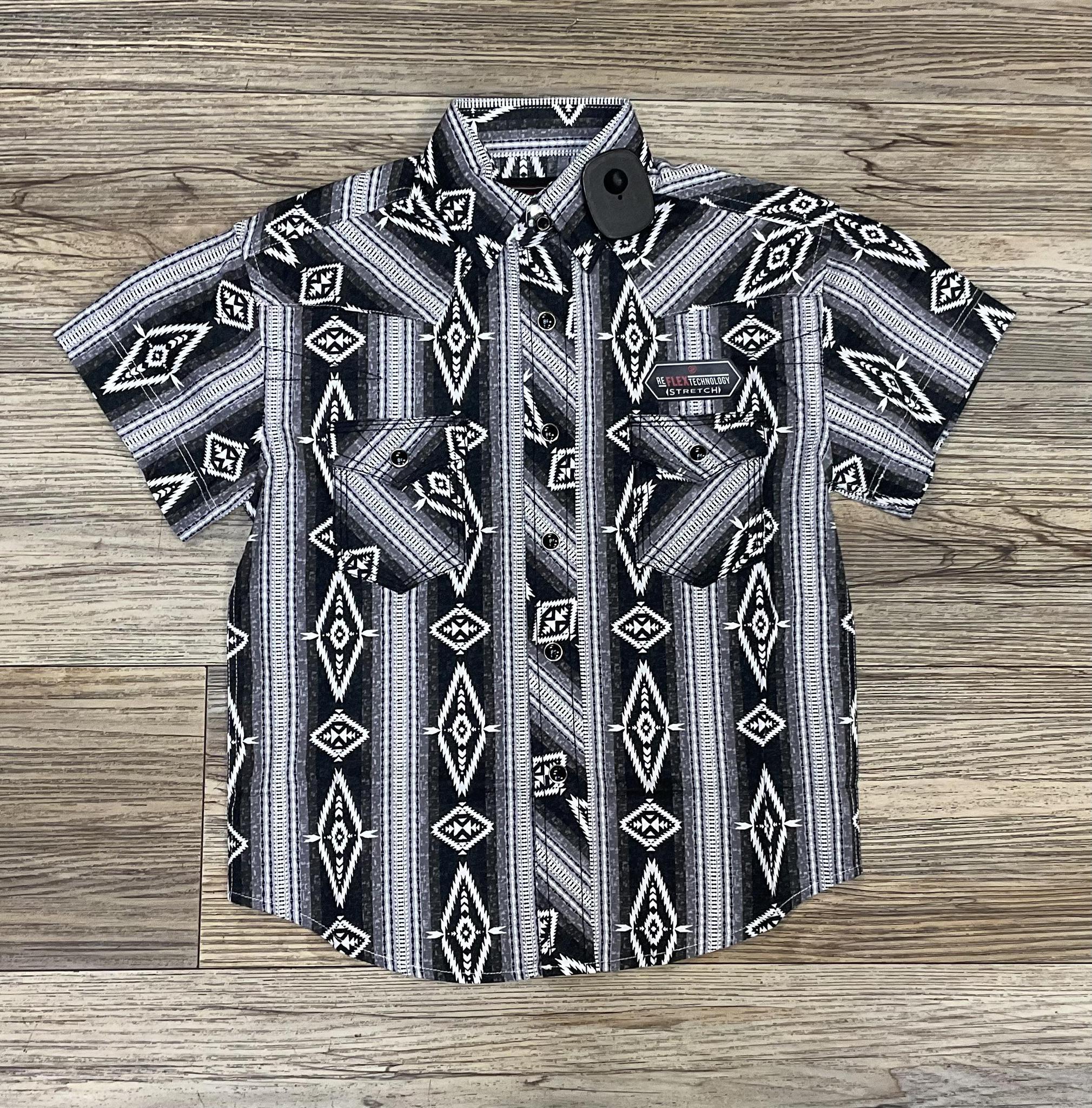 BOY’S ROCK & ROLL BLACK AZTEC STRIPE PRINT SHORT SLEEVE SHIRT |BBN3S06473