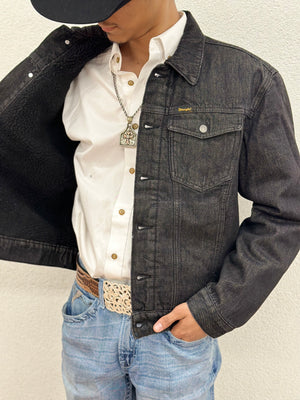 Men's Wrangler® Sherpa Lined Denim Jacket Black Obelisk | 112335726