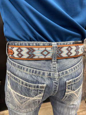 “ FABIAN “ | MEN WESTERN BEADED BELT LIGHT BLUE