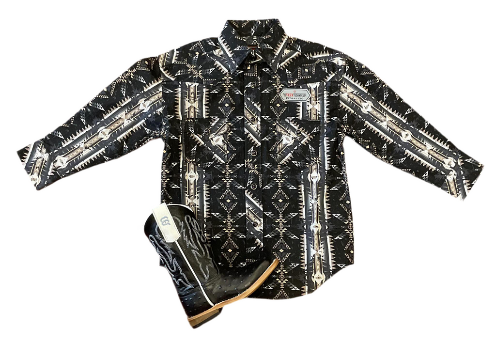 BOYS ROCK AND ROLL BLACK AZTEC LONG SLEEVE (RRBS2SRZ7H)