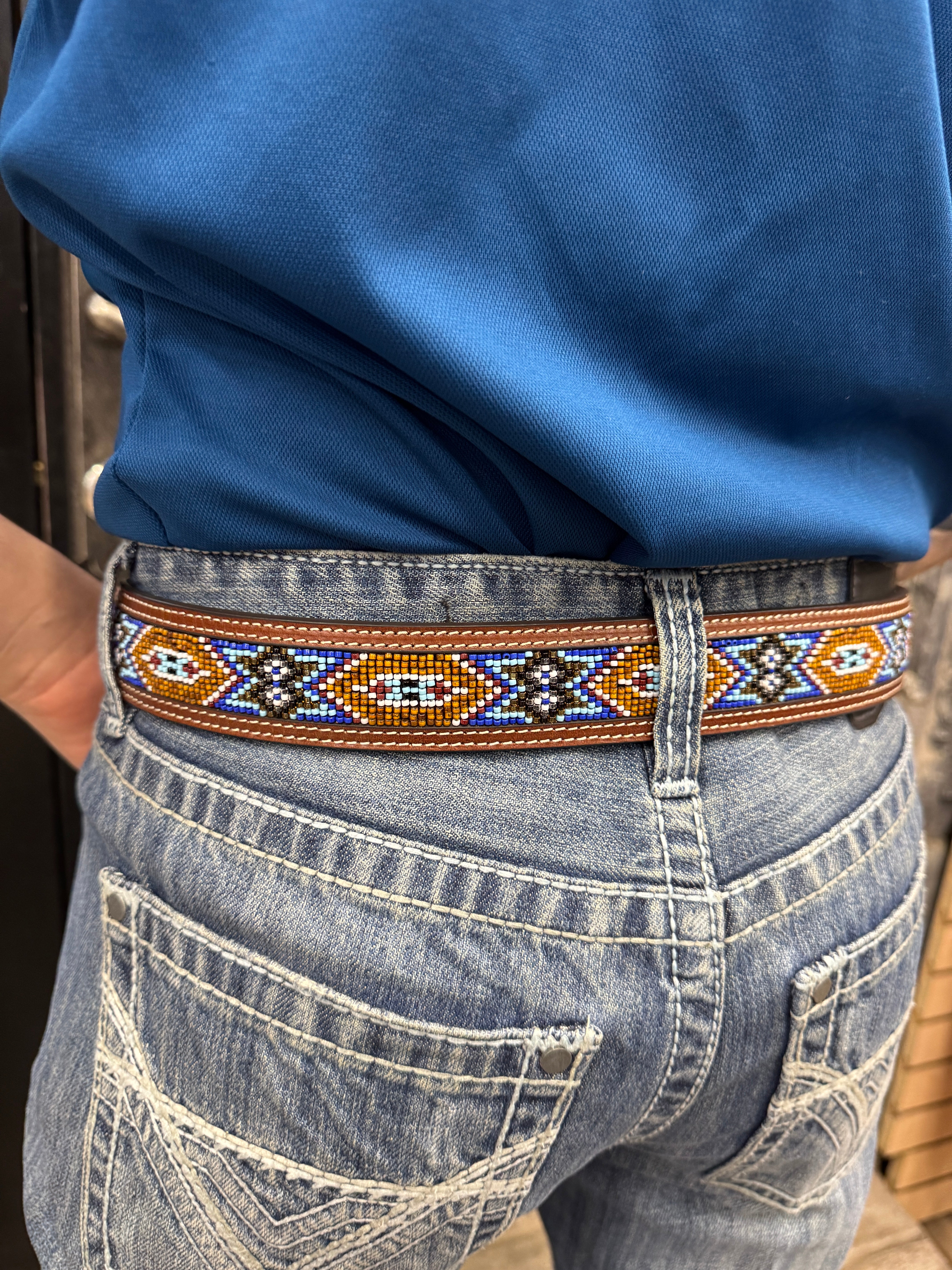 “ James “ | Nacona Men Belt Beaded Blue and Brown N2484408