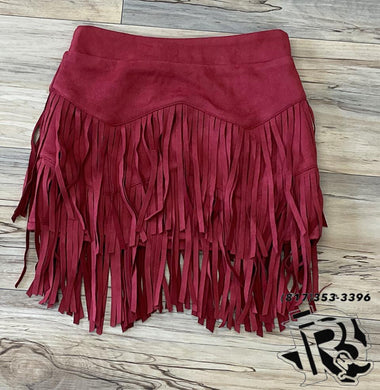 GIRLS LINA FRINGE BURGUNDY SKIRT