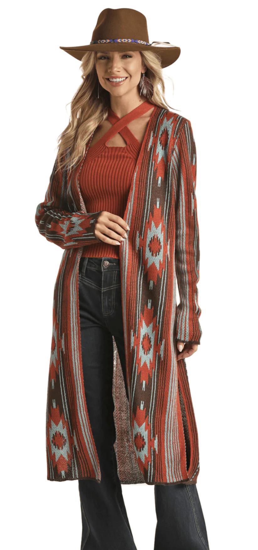 WOMEN AZTEC SWEATER DUSTER RUST RRWT95R04N Botas Rojero