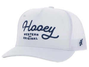 ‘’JASON’’ HOOEY OG WHITE 5 PANEL TRUCKER WITH BLUE STITCHING | 2560T-WH