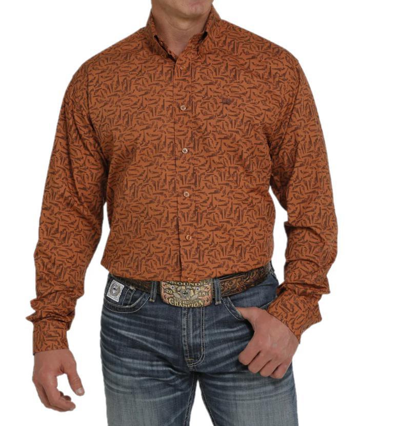 MENS LONG SLEEVE PRINT BROWN CINCH SHIRT |MTW1105455