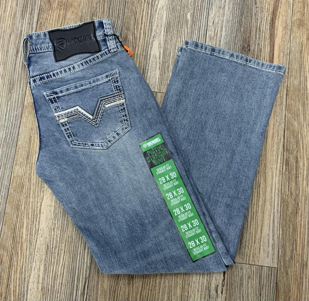 MEN’S ROCK & ROLL GREY EMB LIGHT VINTAGE  PISTOL STRAIGHT BOOT JEANS | BM1PD06133 GREEN LEBEL