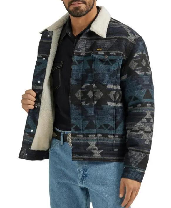 Wrangler Men's Sherpa Lined Jacquard Jacket, Navy -|112352866