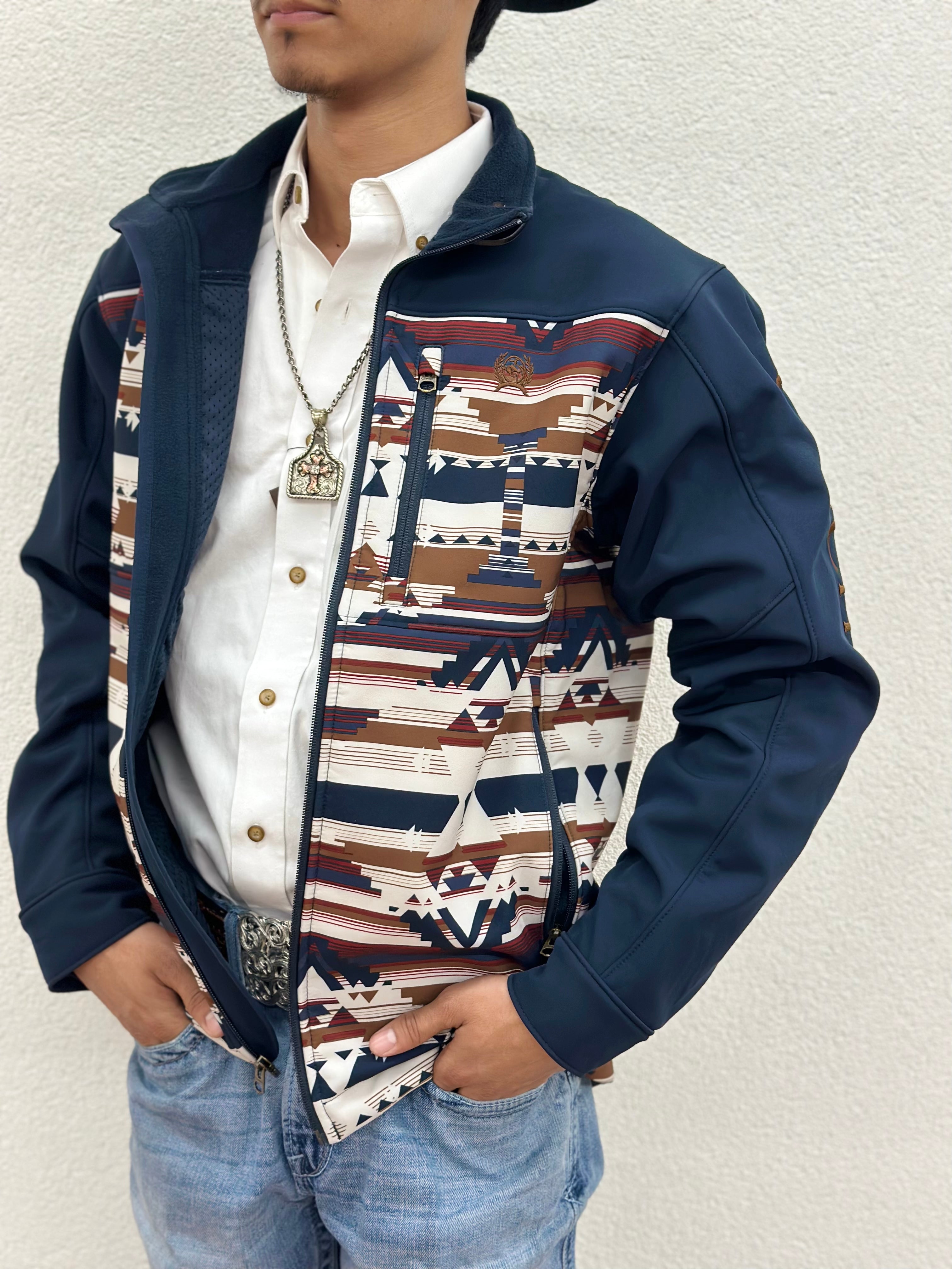 MEN'S SOUTHWESTERN PRINT BONDED JACKET - NAVY CINCH | MWJ1583001
