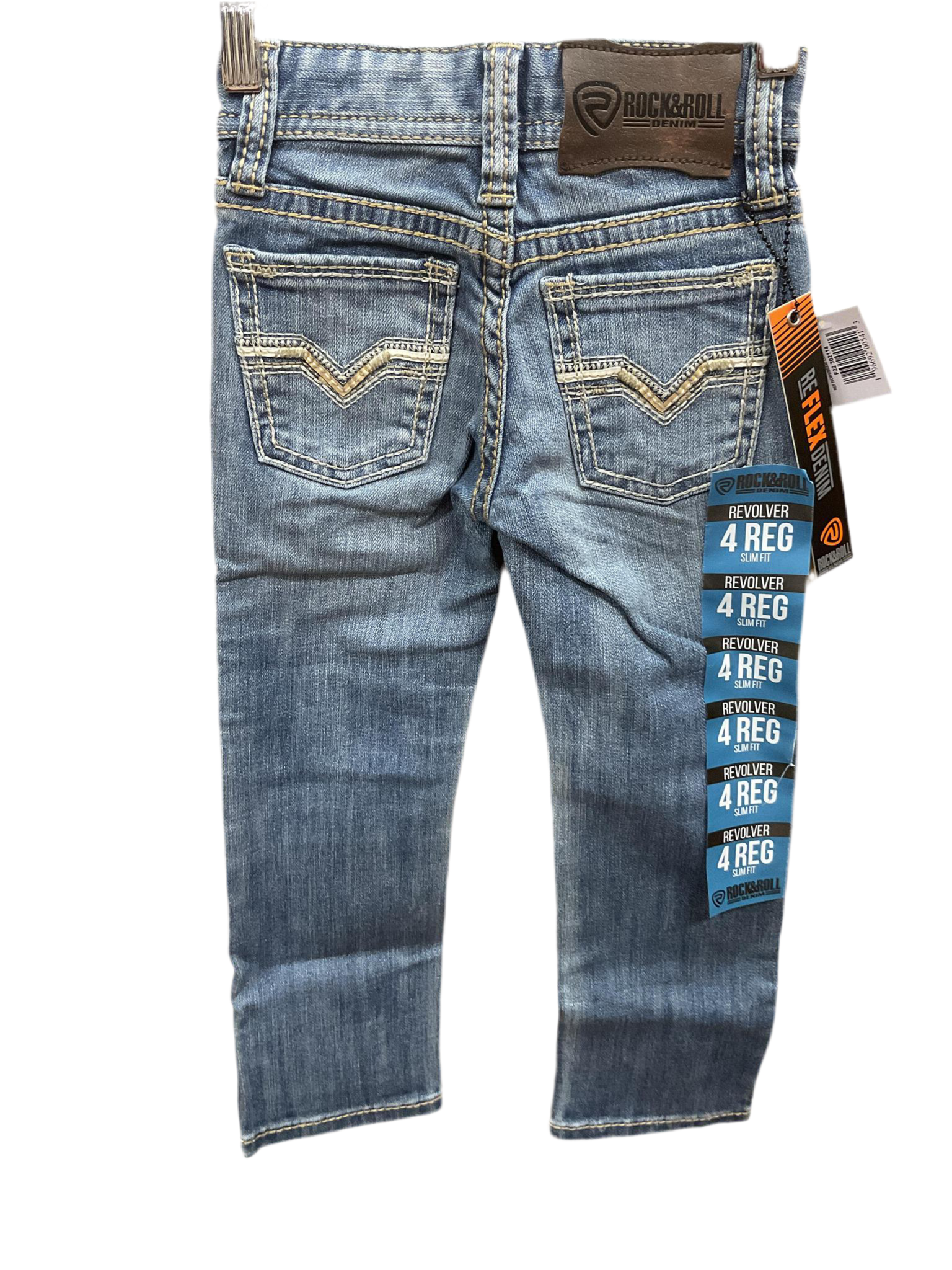 BOYS CINCH REF IVORY/BEIGE LEATHER V EMB MEDIUM WASH JEANS | RRBD1RRYWH