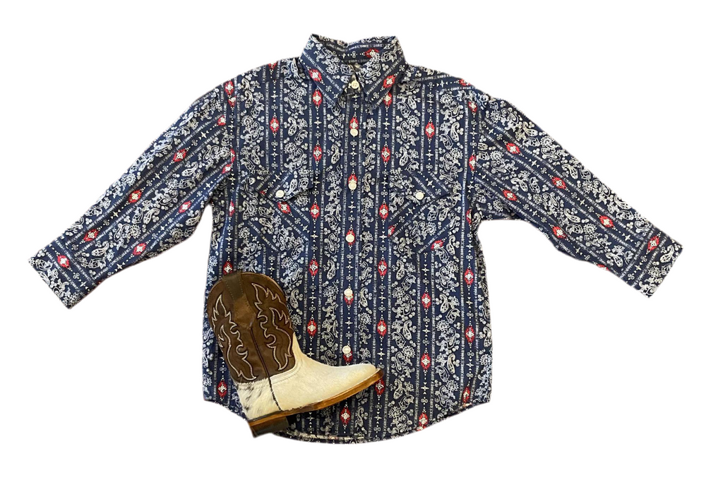 BOYS LONG SLEEVE 2PKT SNAP NAVY SHIRT |RSBSOSRZD6