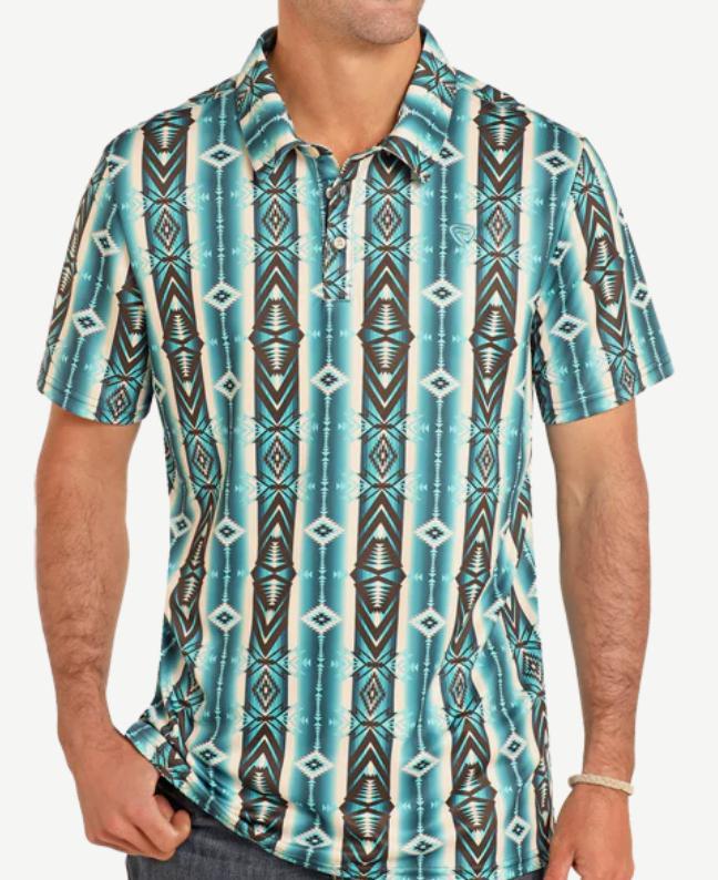 MENS ROCK & ROLL TEAL STRIPED AZTEC POLO | BM51T05026 – Botas Rojero