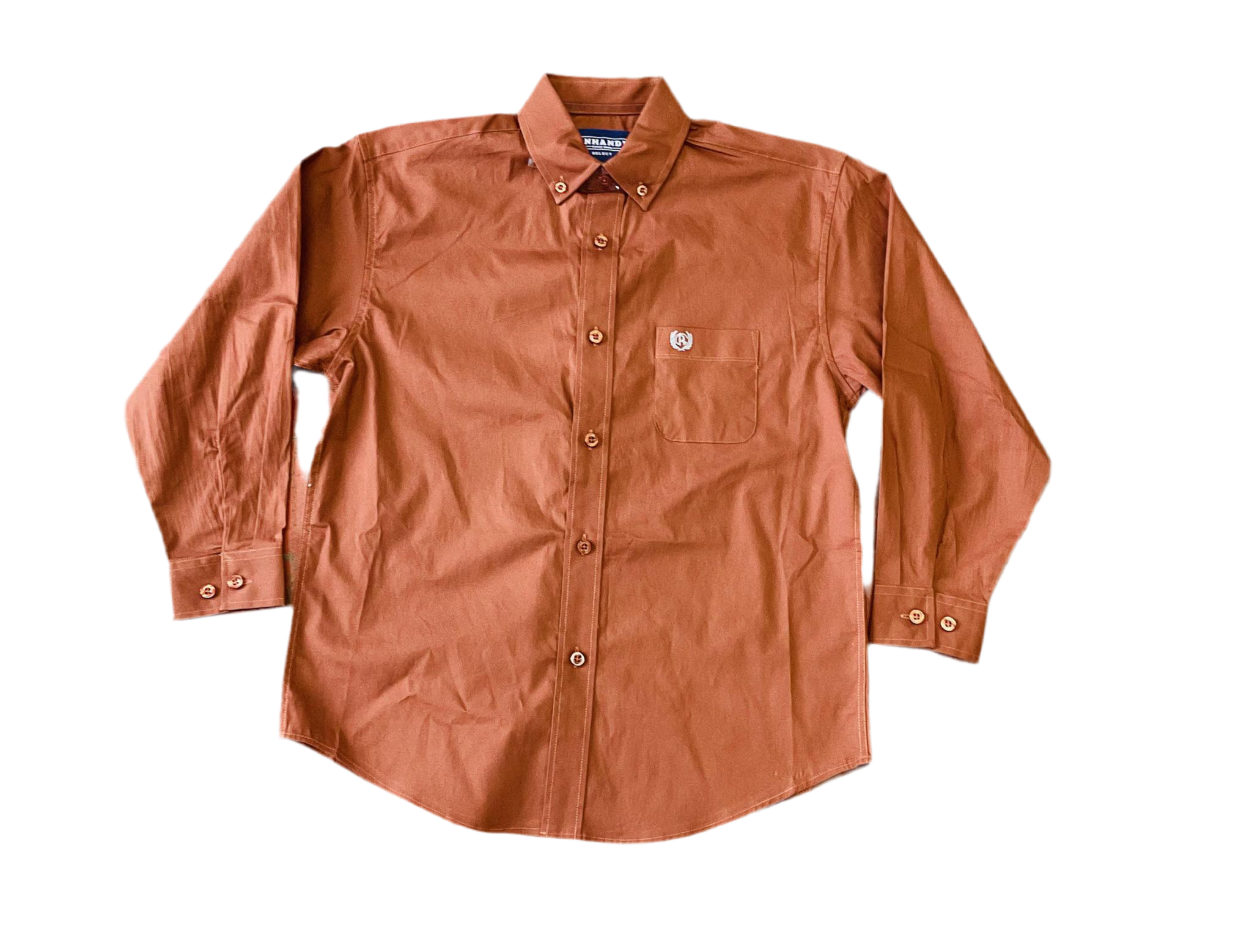 BOYS SOLID STRETCH POPLIN RUST PANHANDLE LONG SLEEVE SHRT |PSBSODRZ2N2