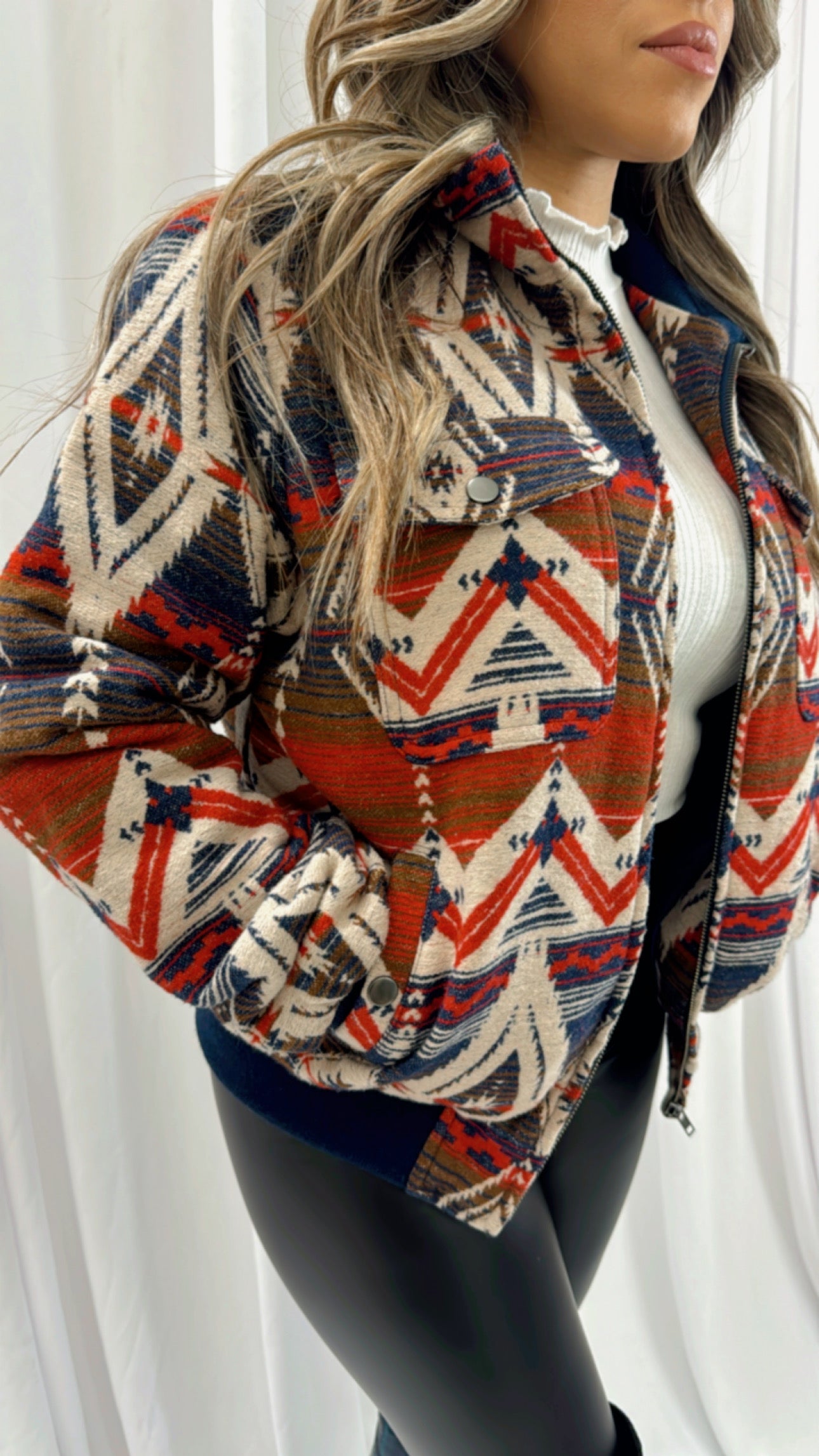 Women’s rock & roll cotton bomber navy jacket | BW92C01925