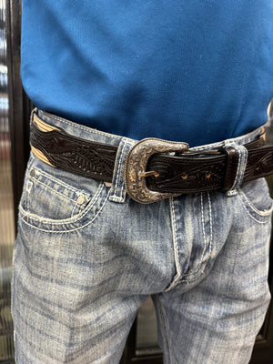 ‘’MEN’S NOCONA ROUGHTOUT BLACK AND CREAM BELT | N120009101