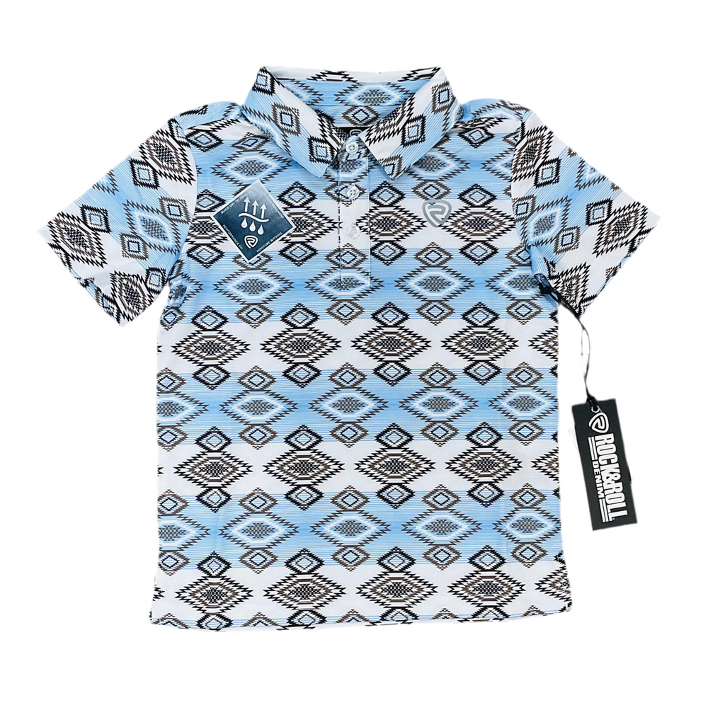BOYS ROCK & ROLL WHITE AZTEC SNAP POLO | BB51T06010