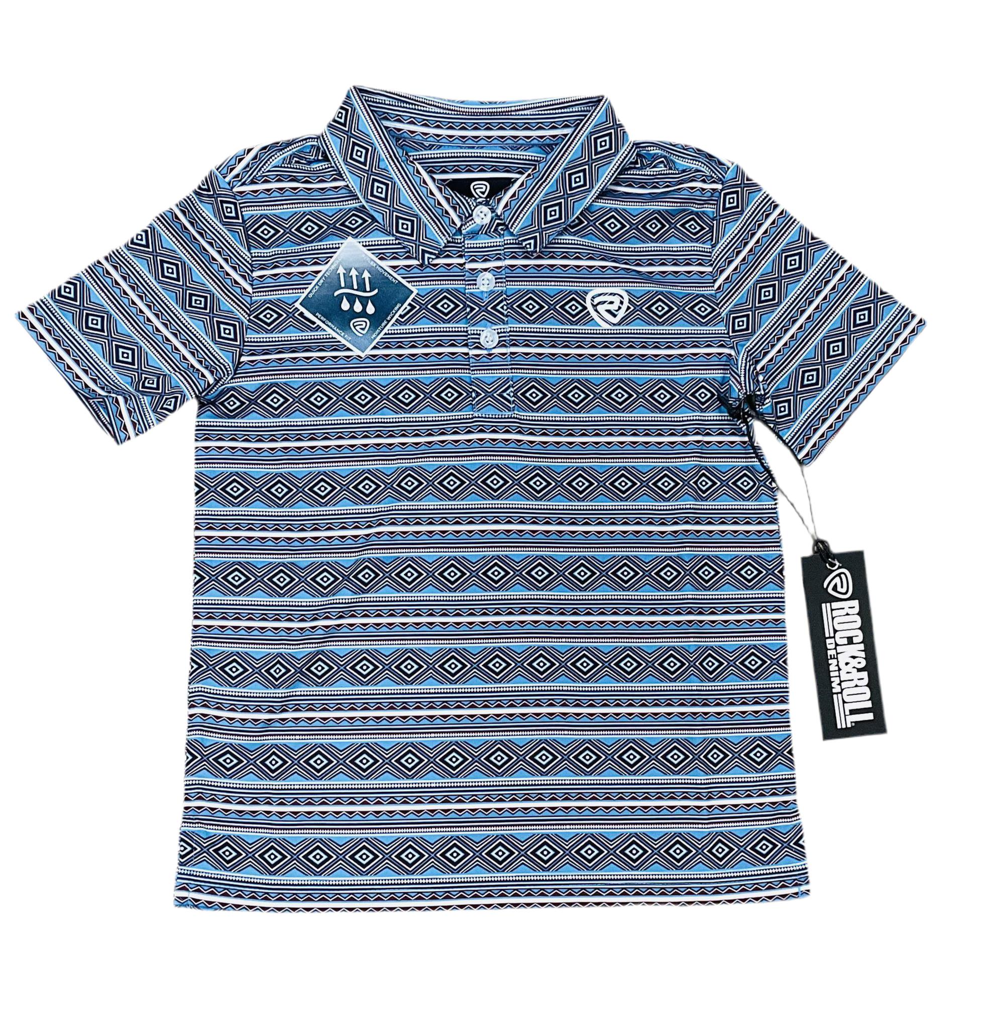 BOY’S ROCK & ROLL BLUE AZTEC PRINTED POLO | BB51T05995