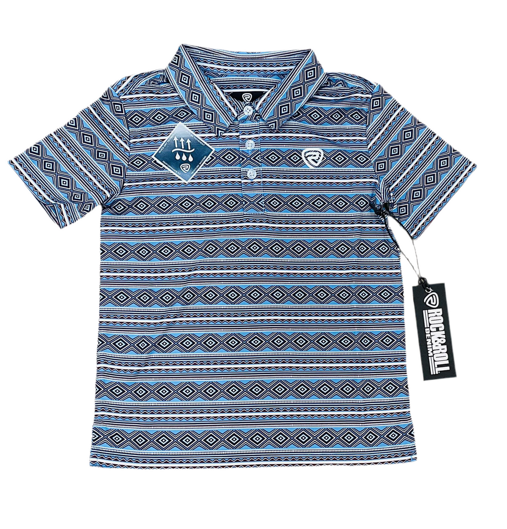 BOY’S ROCK & ROLL BLUE AZTEC PRINTED POLO | BB51T05995
