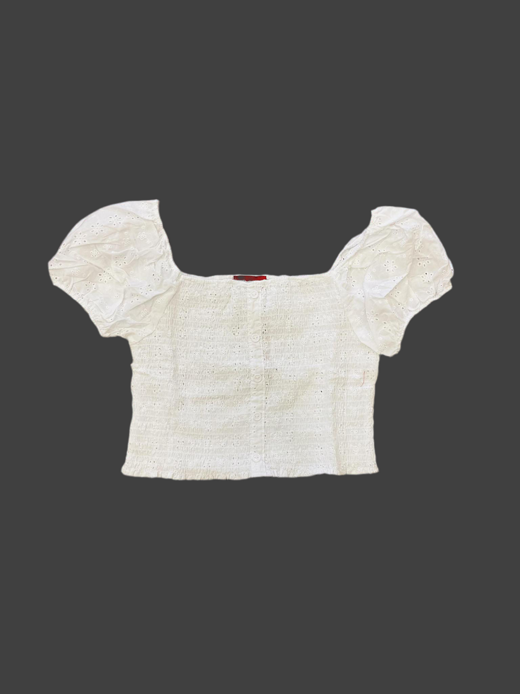 Women Eyelet smocked crop top white | RLWT51R1GO