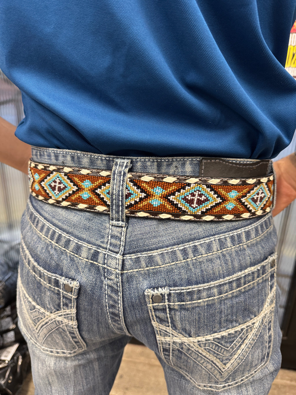 “ Gus “ | MENS COLOR FLORAL BEAD TOOLED BELT N210005532