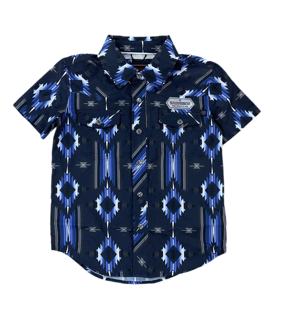 BOY’S ROCK & ROLL TEK NAVY AZTEC PRINT SHORT SLEEVE SHIRT | BBN3S05949