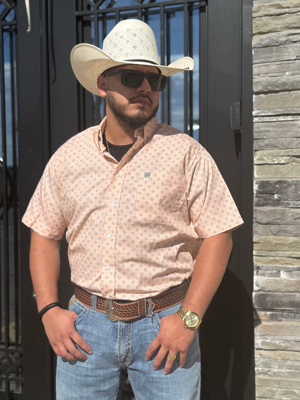 MEN’S CINCH SHORT SLEEVE ORANGE SHIRT |MTW1111473