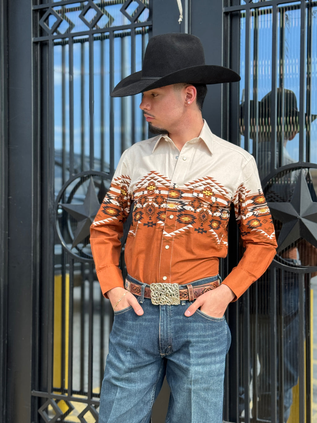 MENS PANHANDLE AZTEC PRINT BORDER SHIRT |SMN2S06050