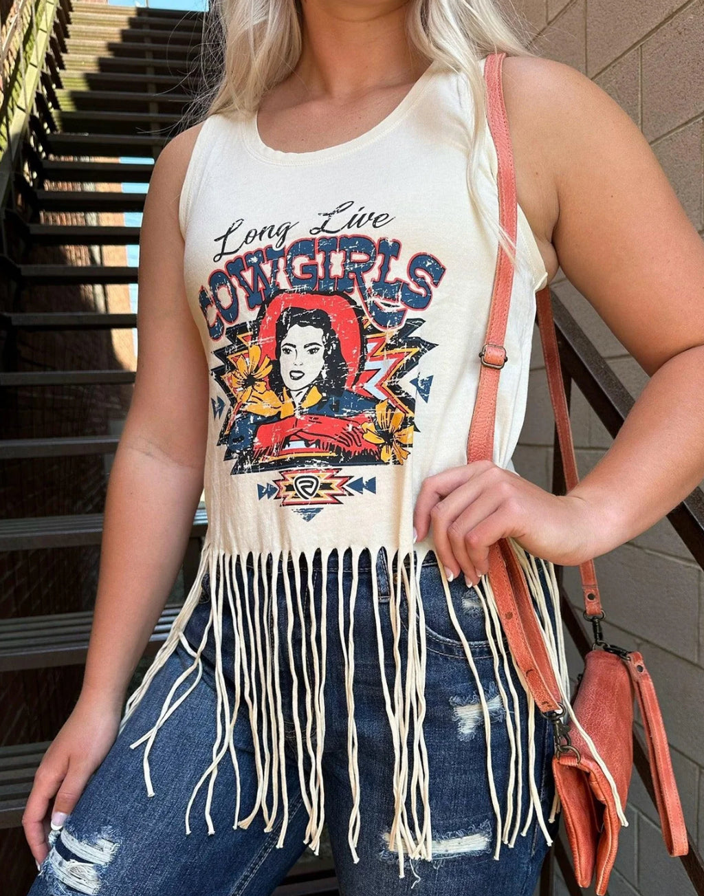 Womens Rock & Roll cowgirl Fringe Tank eggshell| BW20T04016
