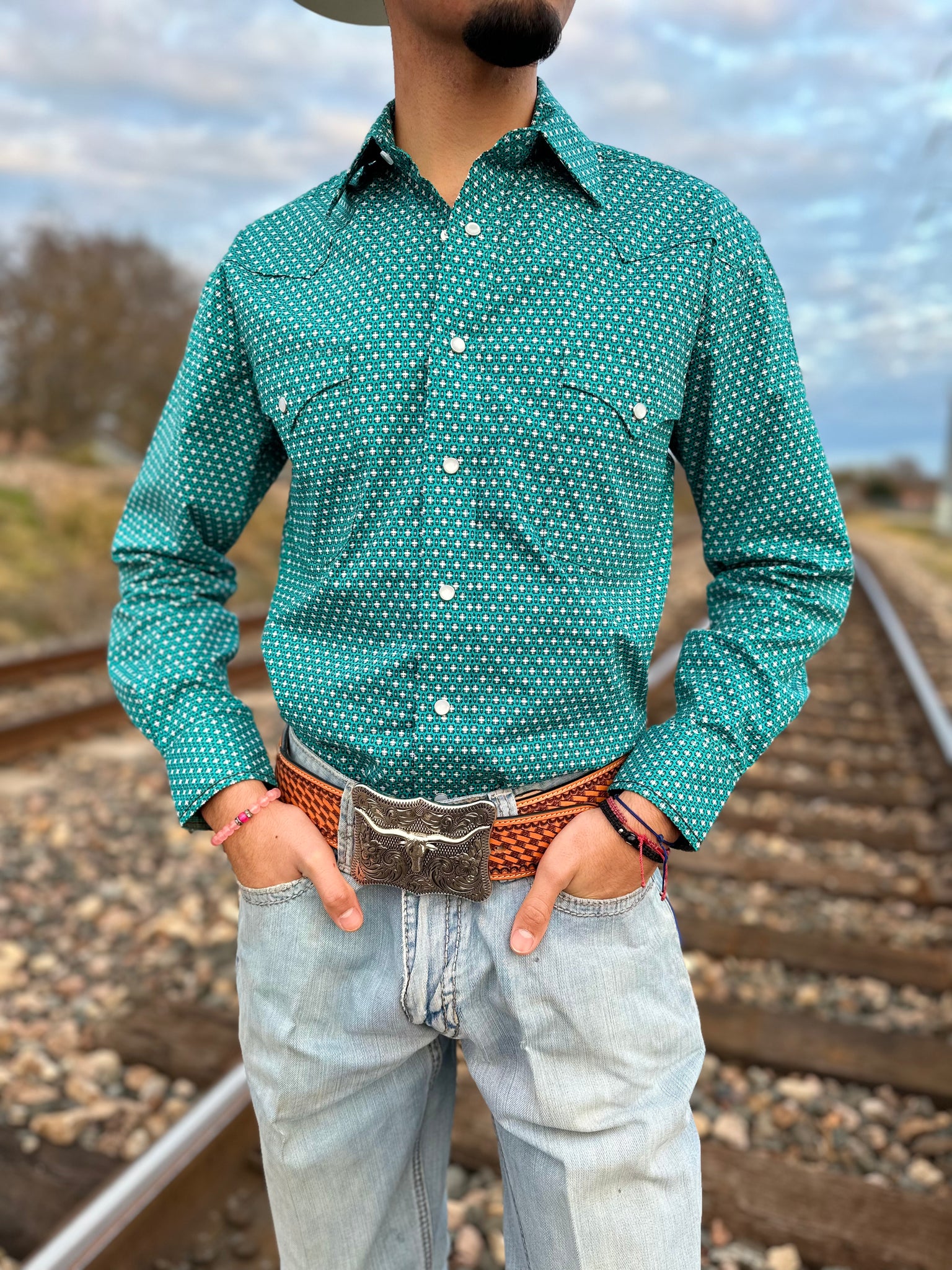 Mens turquoise sales western shirt