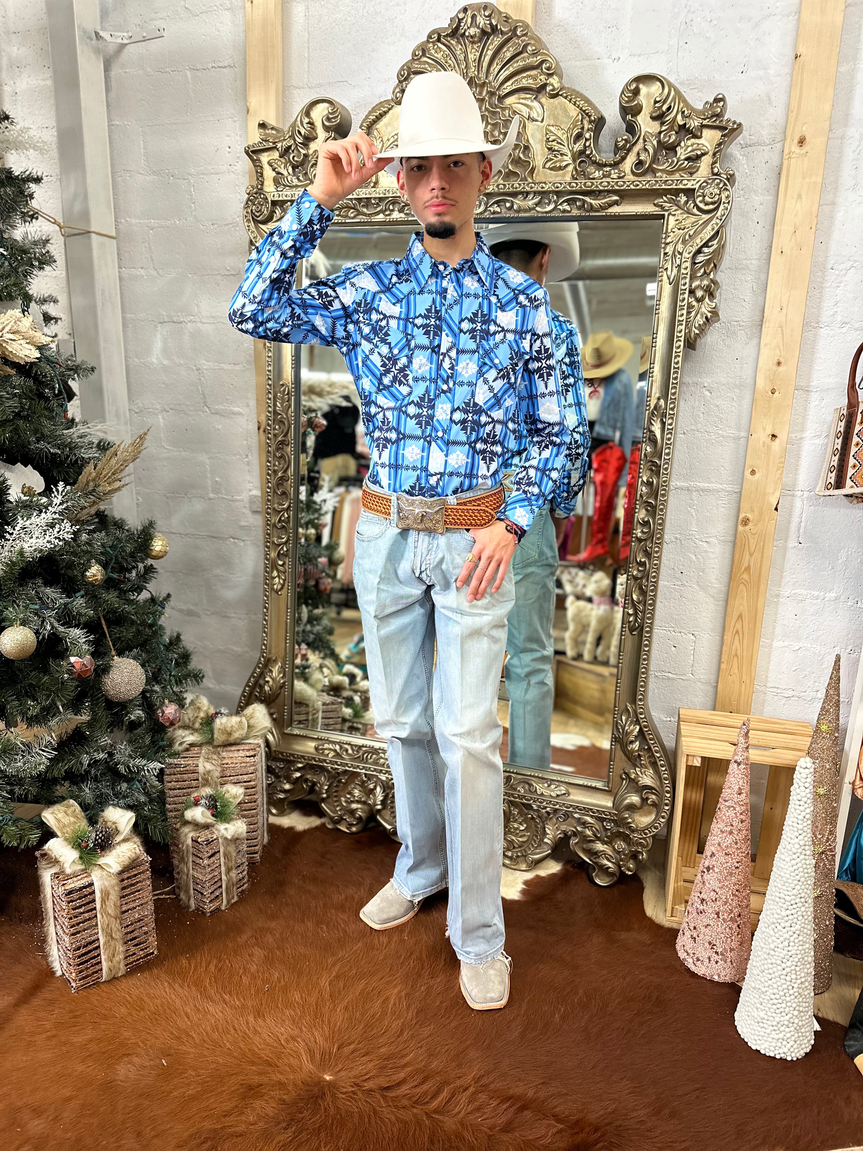 ROCK & ROLL  MENS AZTEC PRINT LONG SLEEVE SNAP SHIRT | VMN2S02518