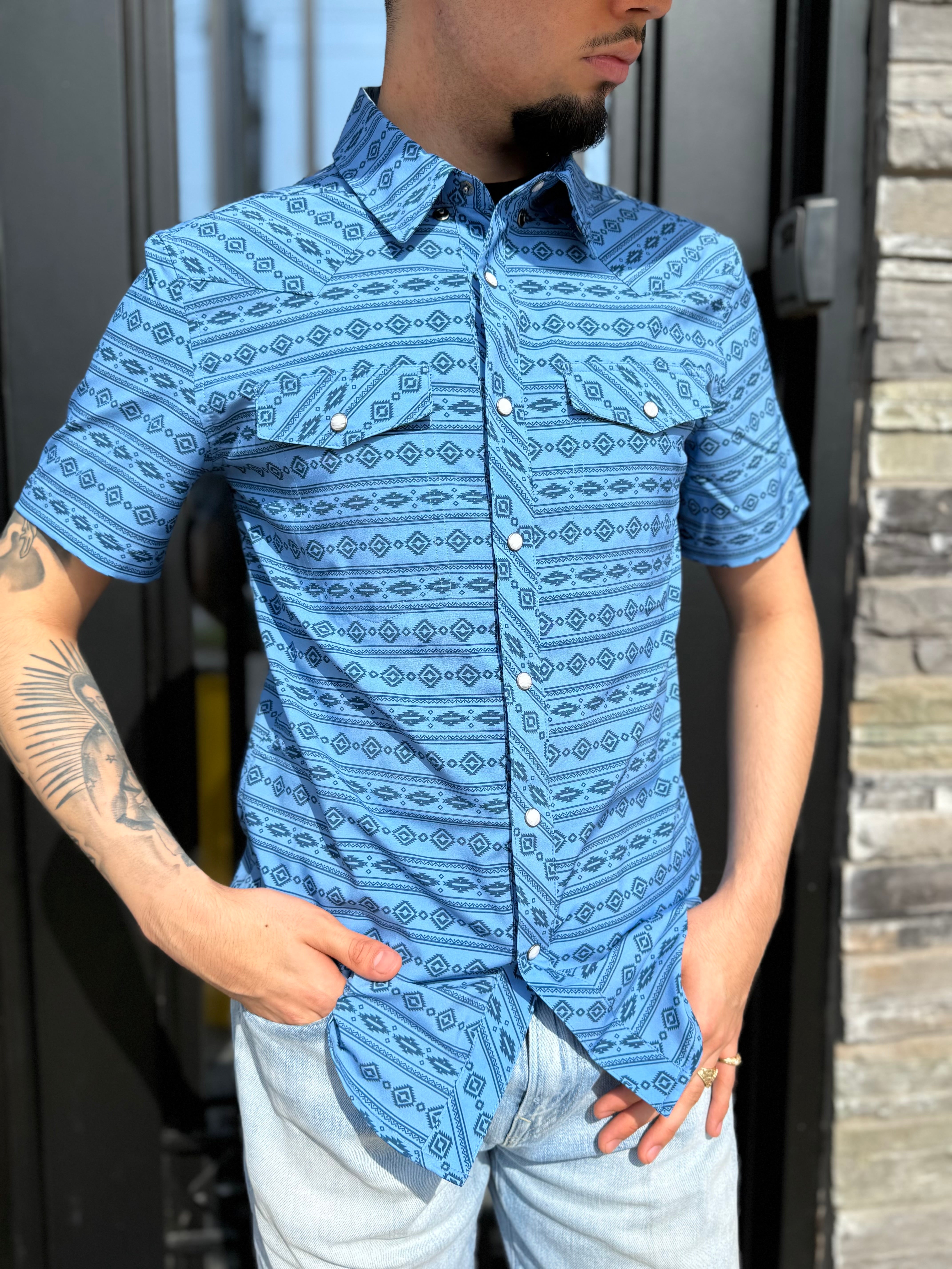 MEN’S PANHANDLE SHORT SLEEVE BLUE SHIRT | TMN3S05718
