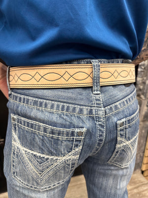 ‘’MEN’S NOCONA ROUGHTOUT BLACK AND CREAM BELT | N120009101