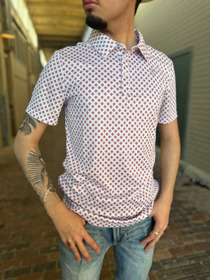 MEN’S ROCK & ROLL WHITE GEO PRINTED POLO |BM51T06003