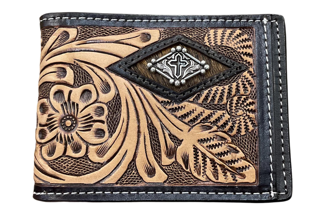 3D Western Money Clip Mens Bifold Calf Hair Underlay Brown |D250016002