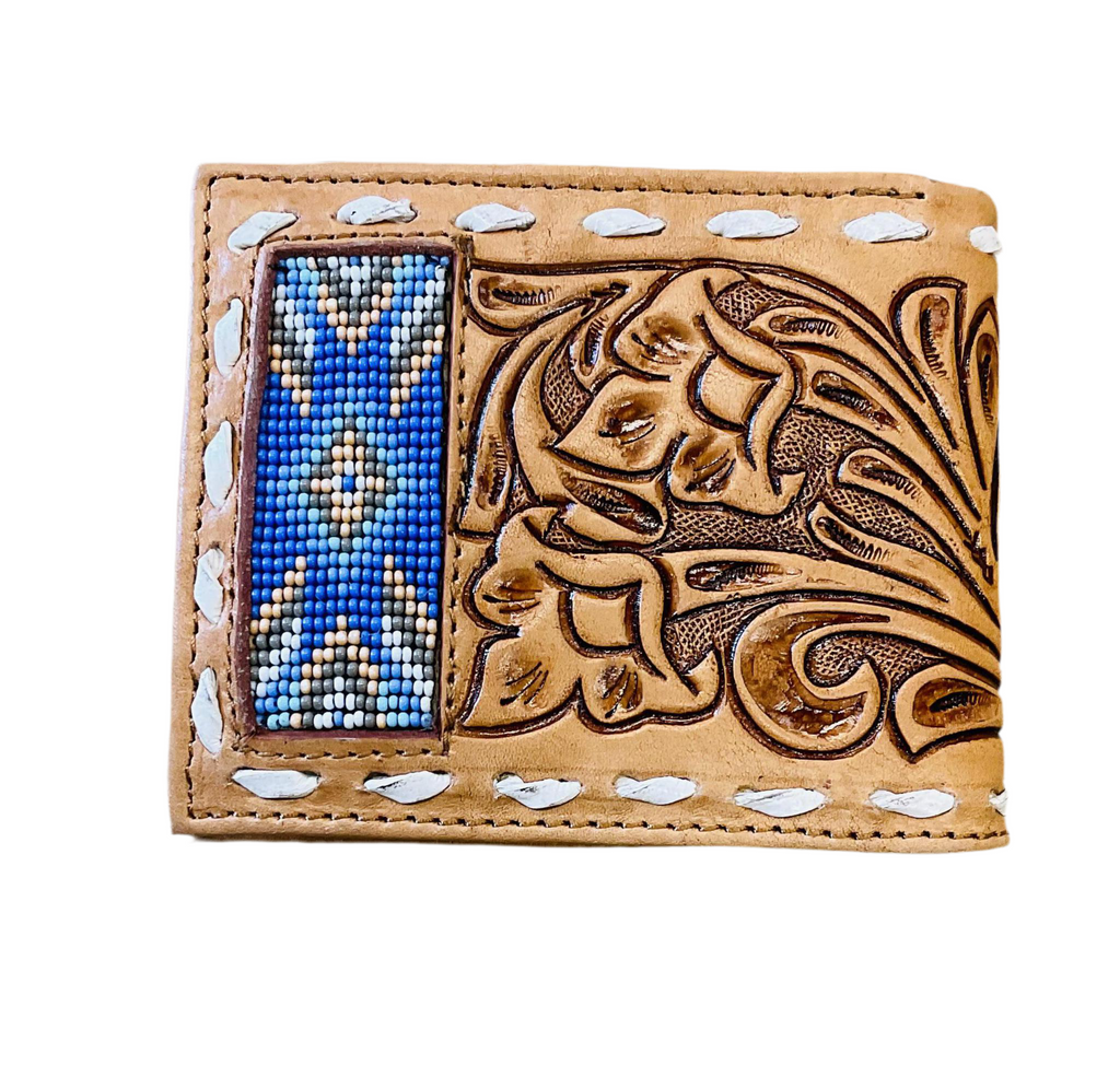 “ ALEXANDER  “ | IRON SPUR WESTERN CO. MEN BI FOLD WESTERN TOOLED LEATHER WALLET BEADED