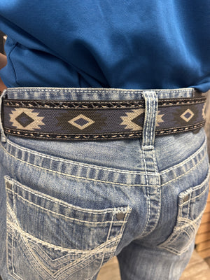 “ BLUE AZTEC “  | MEN WESTERN COWBOY BELT SOUTHWESTERN FABRIC BUCK STITCH N210002706