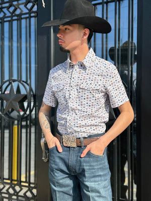 MENS PANHANDLE  WHITE AZTEC STRIPED SHORT SLEEVE SNAP PERFORMANCE SHIRT |TMN3S05720