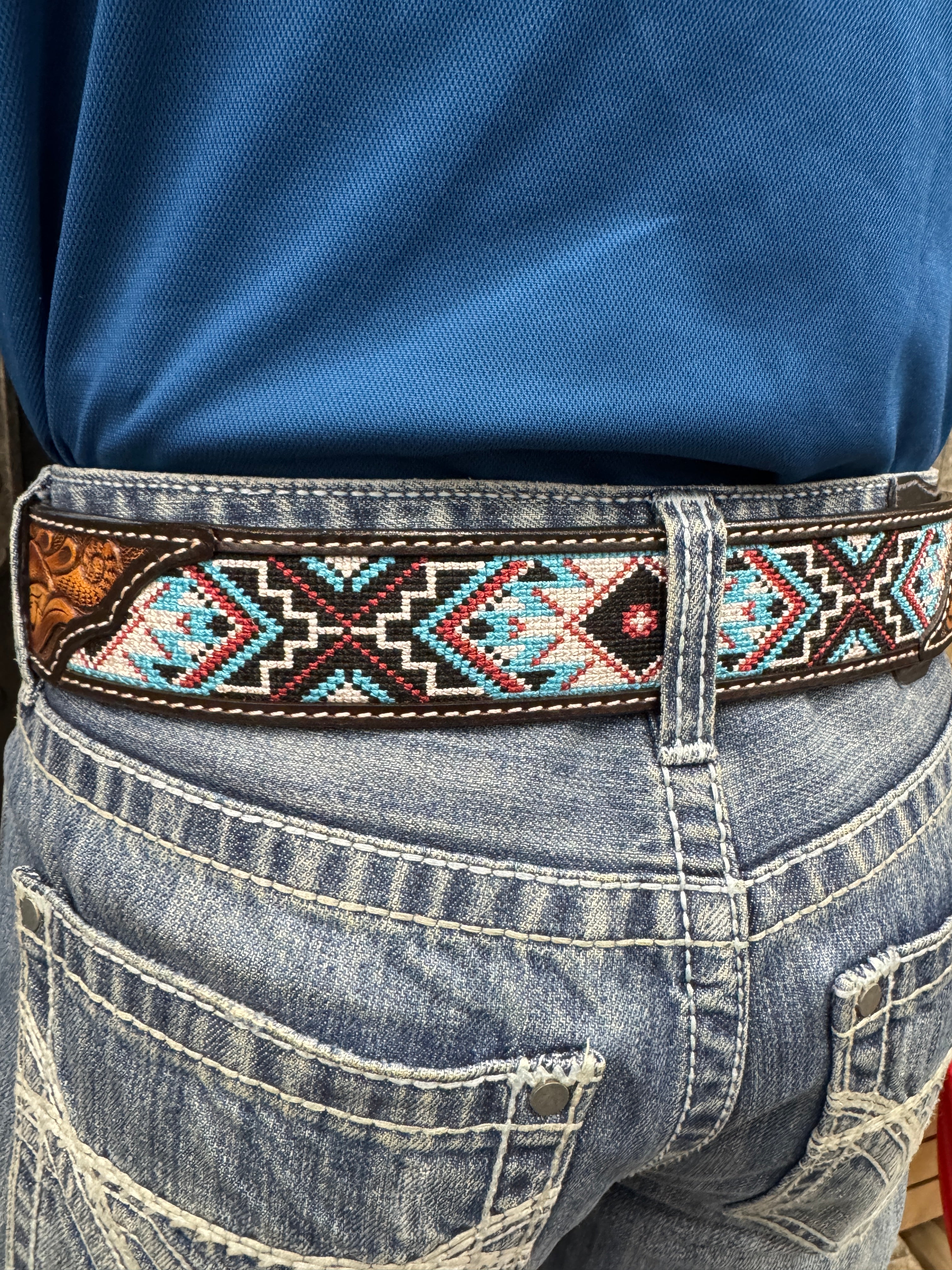 ‘’EDUARDO’’ Mens Floral Tooled Embroidered Belt |D100016997