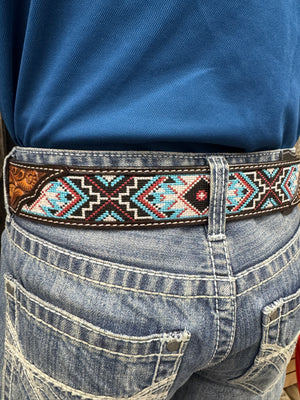‘’EDUARDO’’ Mens Floral Tooled Embroidered Belt |D100016997