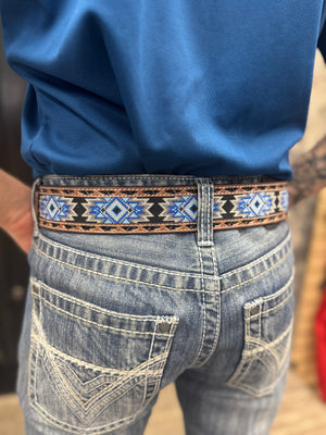 ‘’DANIEL’’ 3D Western Belt Mens Diamond Inlay Embossed Brown Blue |D100017002