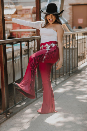 ‘’SAIRA’’ HIGH WAIST RED FRINGE PANTS