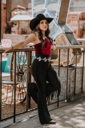 ‘’SAIRA’’ BLACK HIGH WAIST  FRINGE PANTS