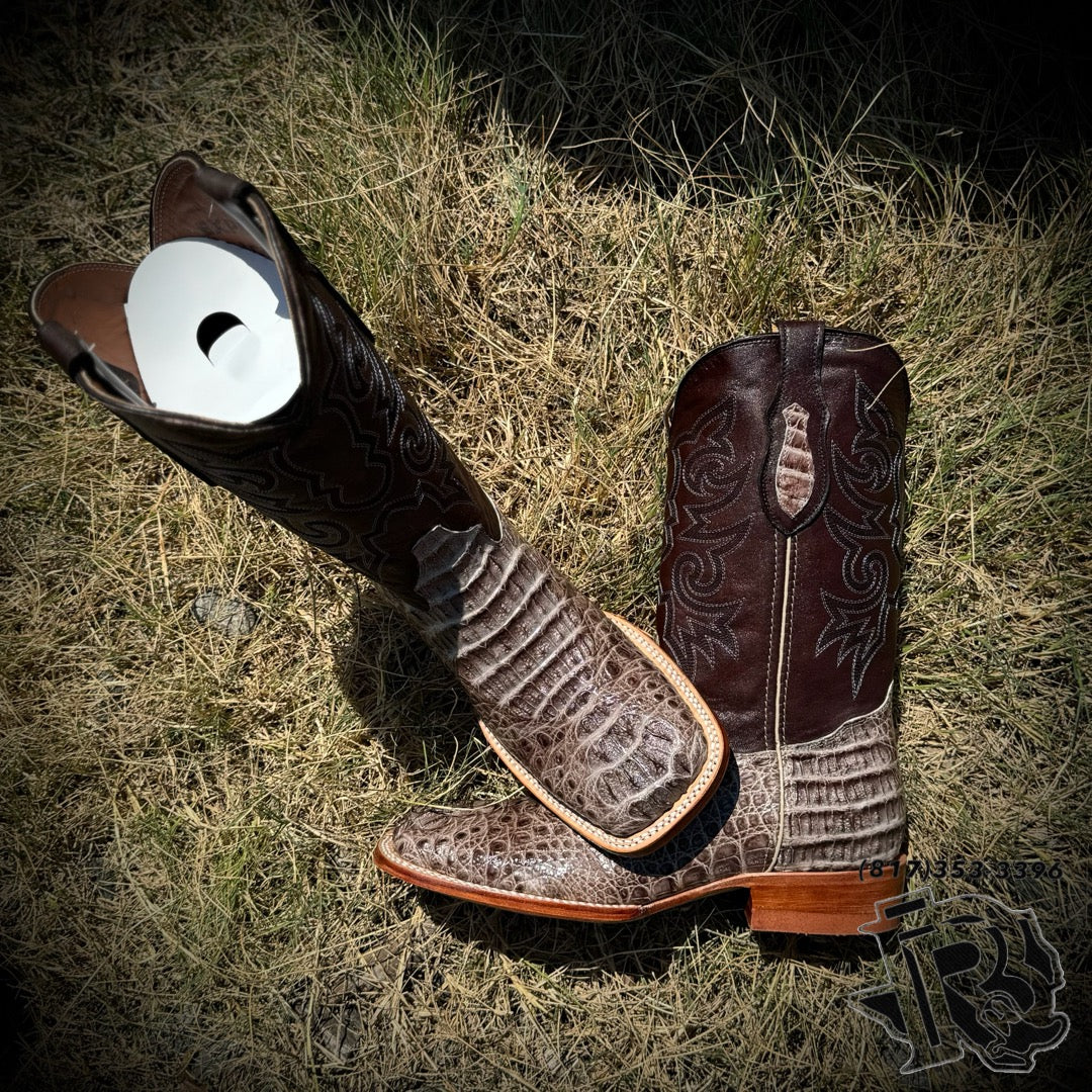 CASH CAIMAN HORNBACK COLOR CUERNO NATURAL SQUARE TOE BOOTS 6.5 EE