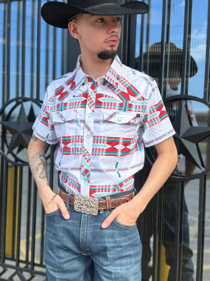 MENS ROCK & ROLL TEK WHITE AZTEC PRINT SHORT SLEEVE | BMN3S05960