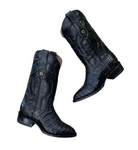 ‘’ELAN’’  BLACK CAIMAN BELLY J TOE BOOTS