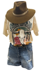 ‘’LESLY’’ ROCK & ROLL WOMENS NATURAL OVERSIZED TEE |BW21T06454