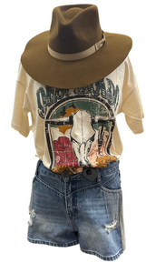‘’LESLY’’ ROCK & ROLL WOMENS NATURAL OVERSIZED TEE |BW21T06454